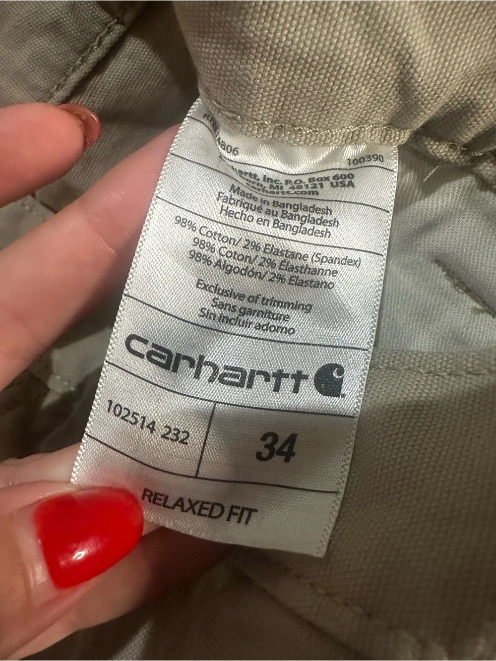 Carhartt Relaxed Fit Khaki Shorts Canvas 34